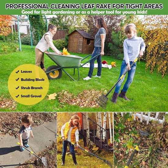Verstelbare Tuinhark met Lange Steel en 11 Tanden voor Bladeren en Gras — afbeelding 2