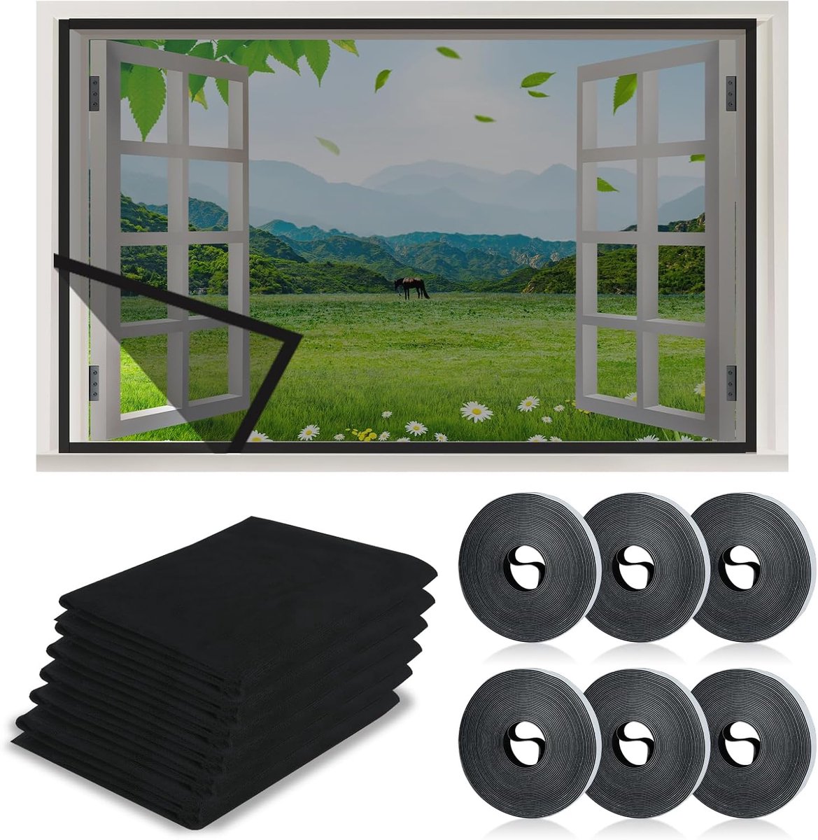 6x Horren Raamset Zelfklevend Klittenband - Insectenwering Maat 1.3m x 1.5m - Houd Muggen Buiten