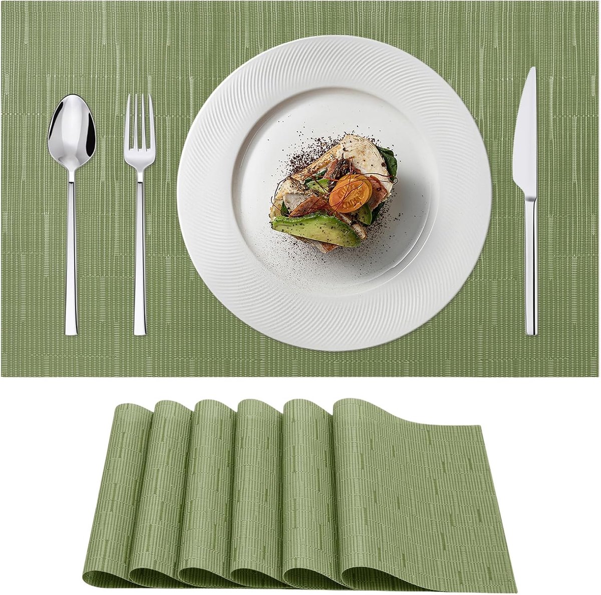 Set van 6 Groene Placemats - Waterdicht, Hittebestendig & Afwasbaar PVC