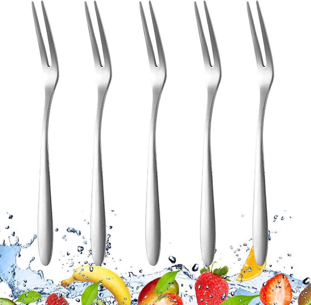 5-delige Set Mini Vorkjes RVS - Ideaal voor Slakken, Fruit, Dessert & Hapjes