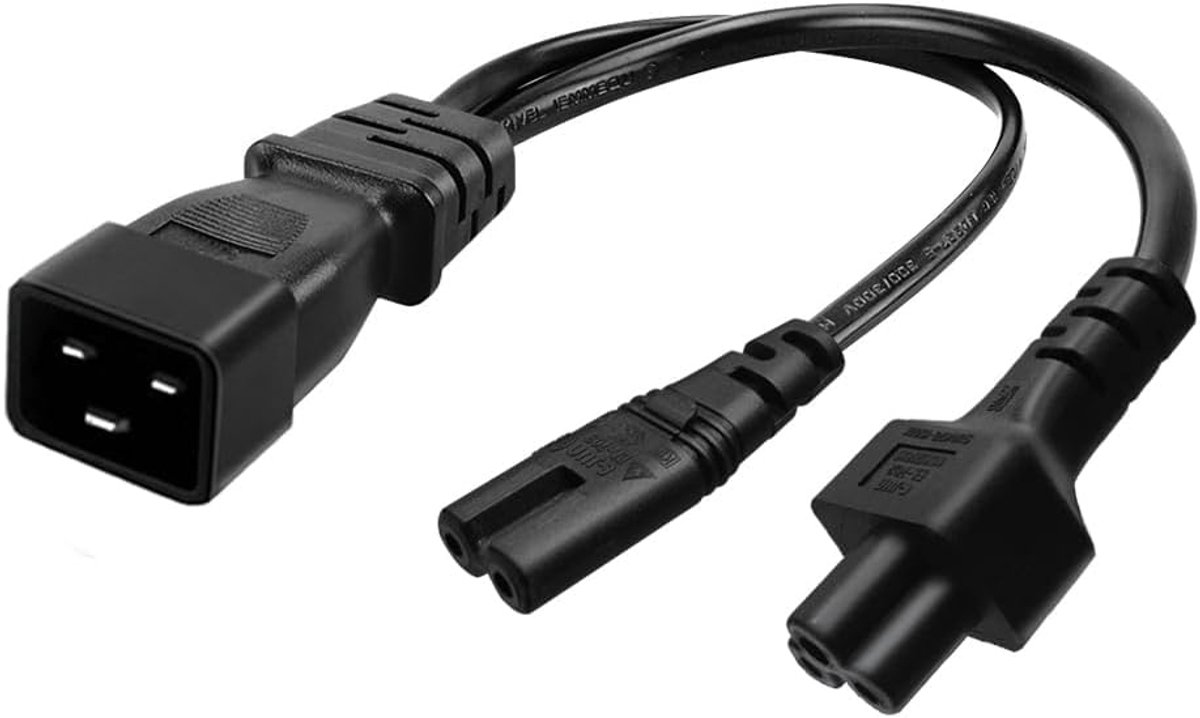 IEC C20 naar C5 en C7 Y-Splitter Netsnoer Adapter - 1x C20 Mannelijk naar 2x C5/C7 Vrouwelijk