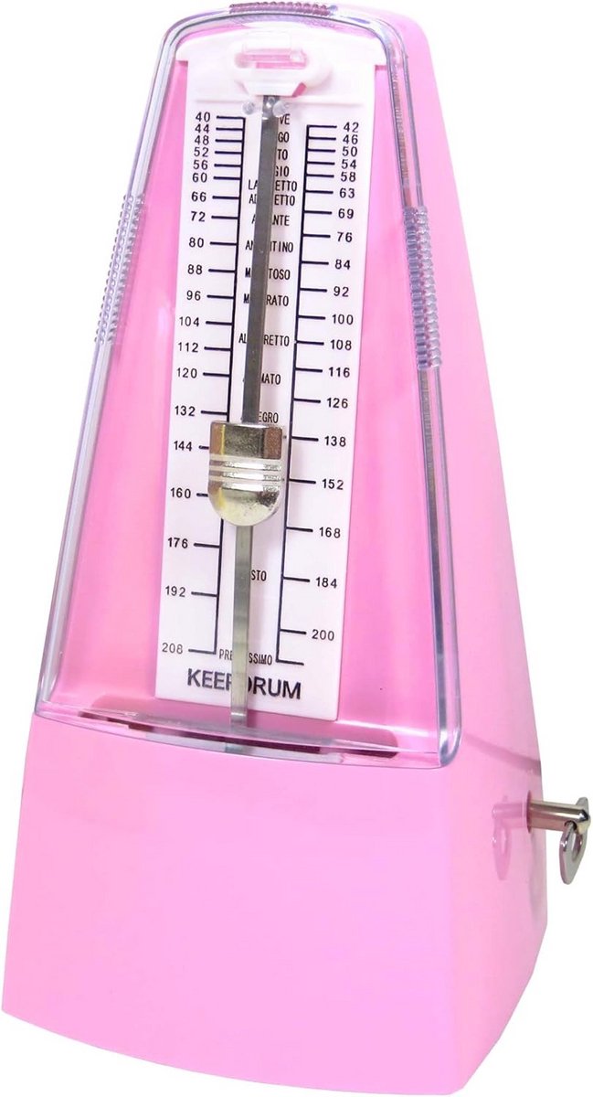 Mechanische Metronoom met Klok en Bel - Traploos Instelbaar 40-208 BPM - Roze