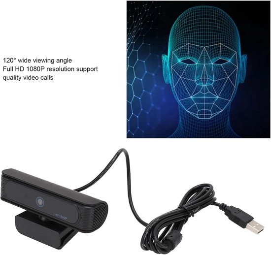 Webcam Gezichtsherkenning - Full HD Camera - Snel Inloggen - 120 Graden Groothoek - 1080P 30fps — afbeelding 2