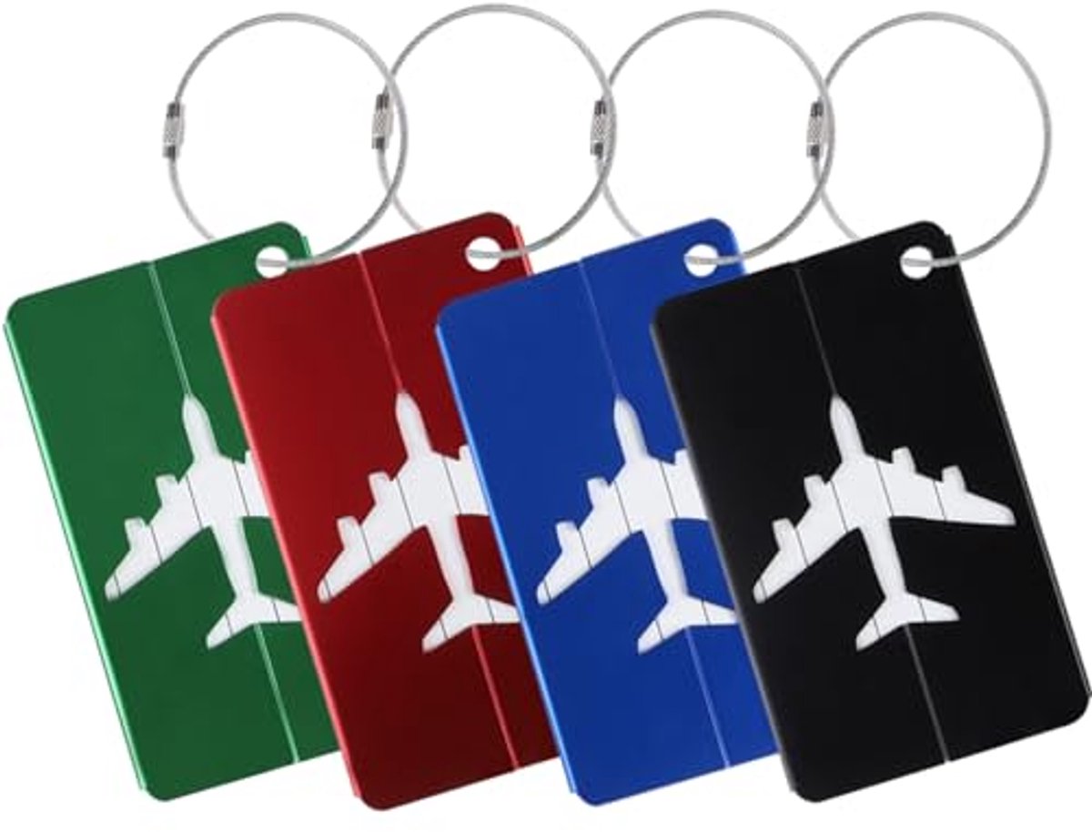 Ultiluxe® Kofferlabels voor Bagage - 4 Stuks - Bagagelabels voor Koffer en Trolley - 75 x 45 mm - Aluminium - Waterdicht - Kleurrijk