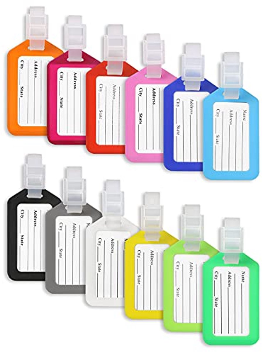 Ultiluxe® Kofferlabels - 12 Stuks - Bagagelabels voor Koffer of Trolley - Naamlabels - 9 x 5 cm - Kunststof - Beschrijfbaar - Kleurrijk