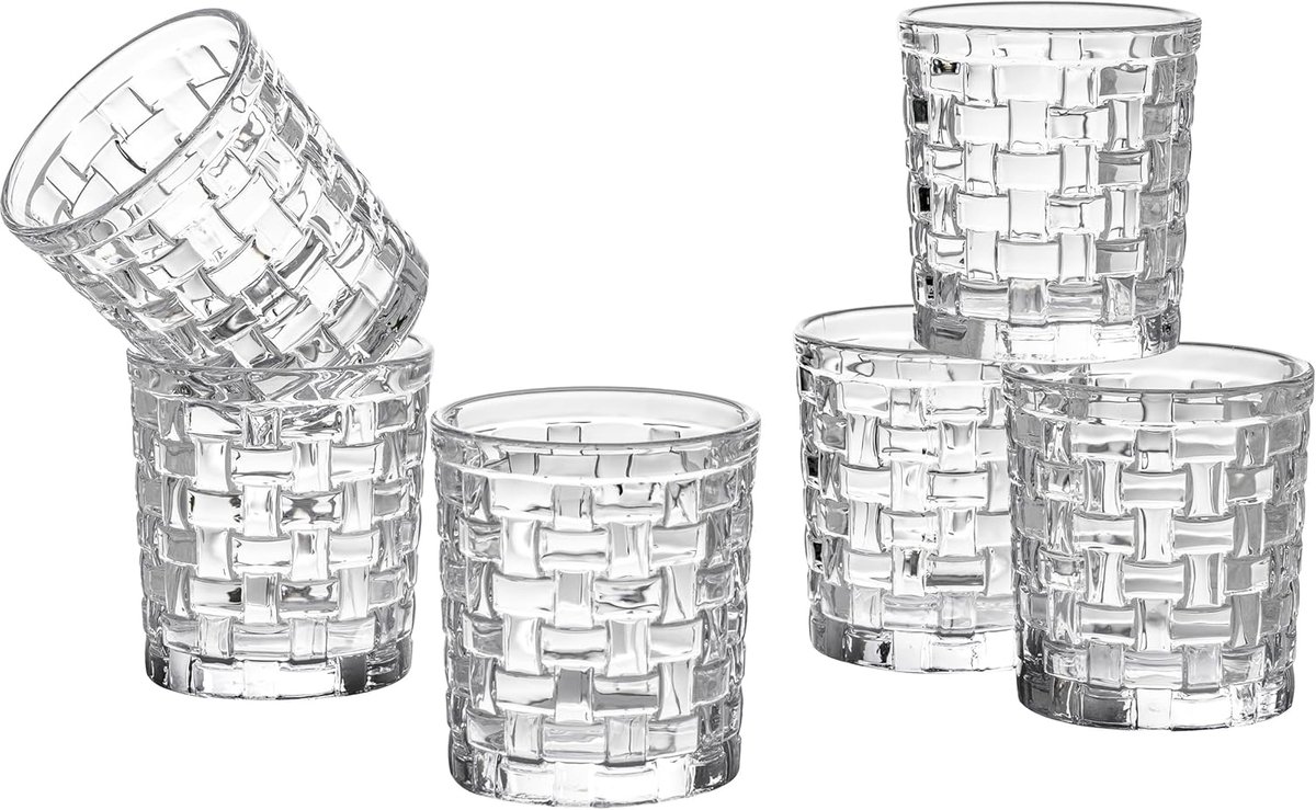 Set van 6 decoratieve drinkglazen met reliëf, 30 cl