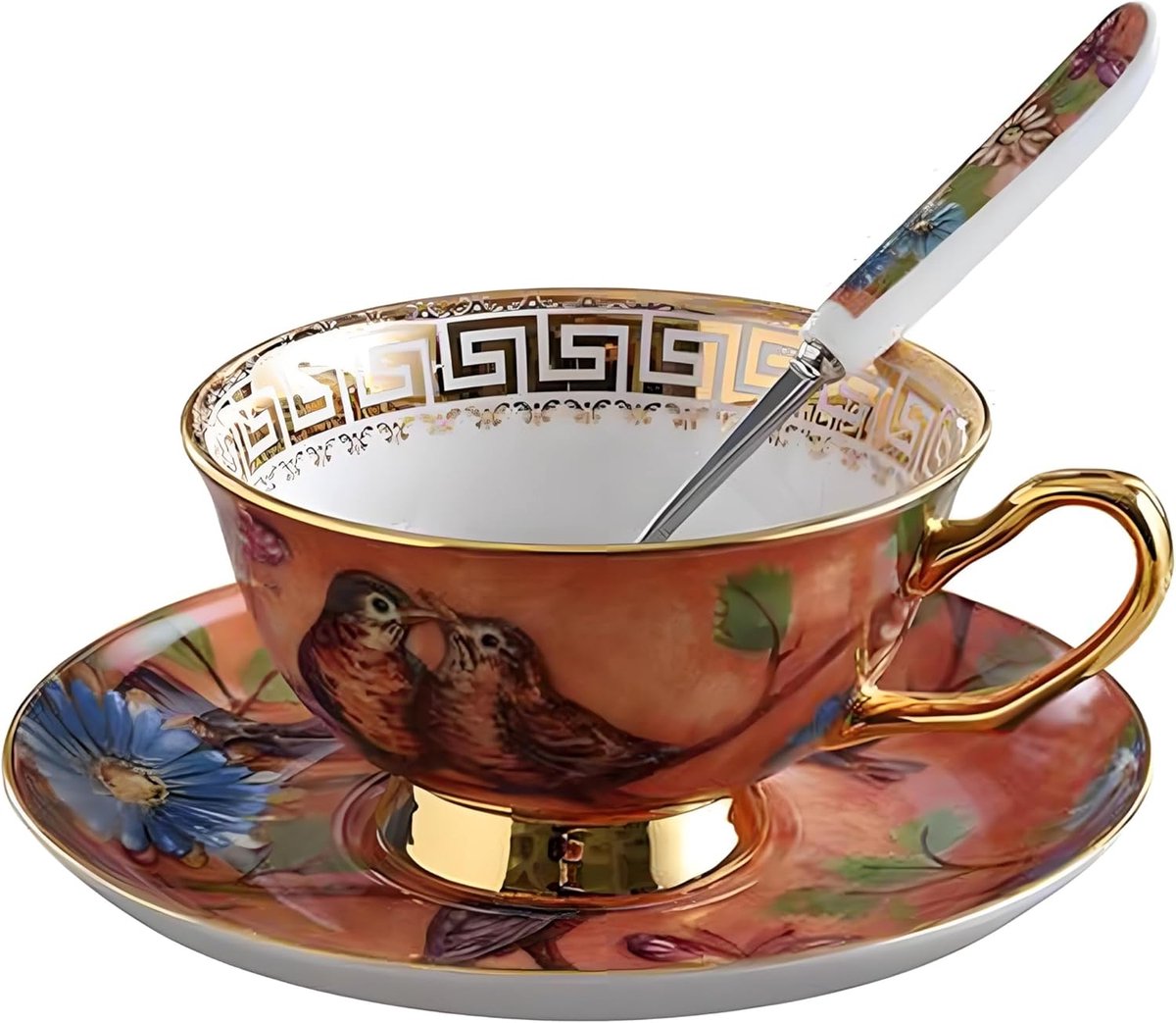Kop en Schotel - Ontbijt Set - Thuis Gebruik - Europees Design - 145 cm - Wit met Vlinders