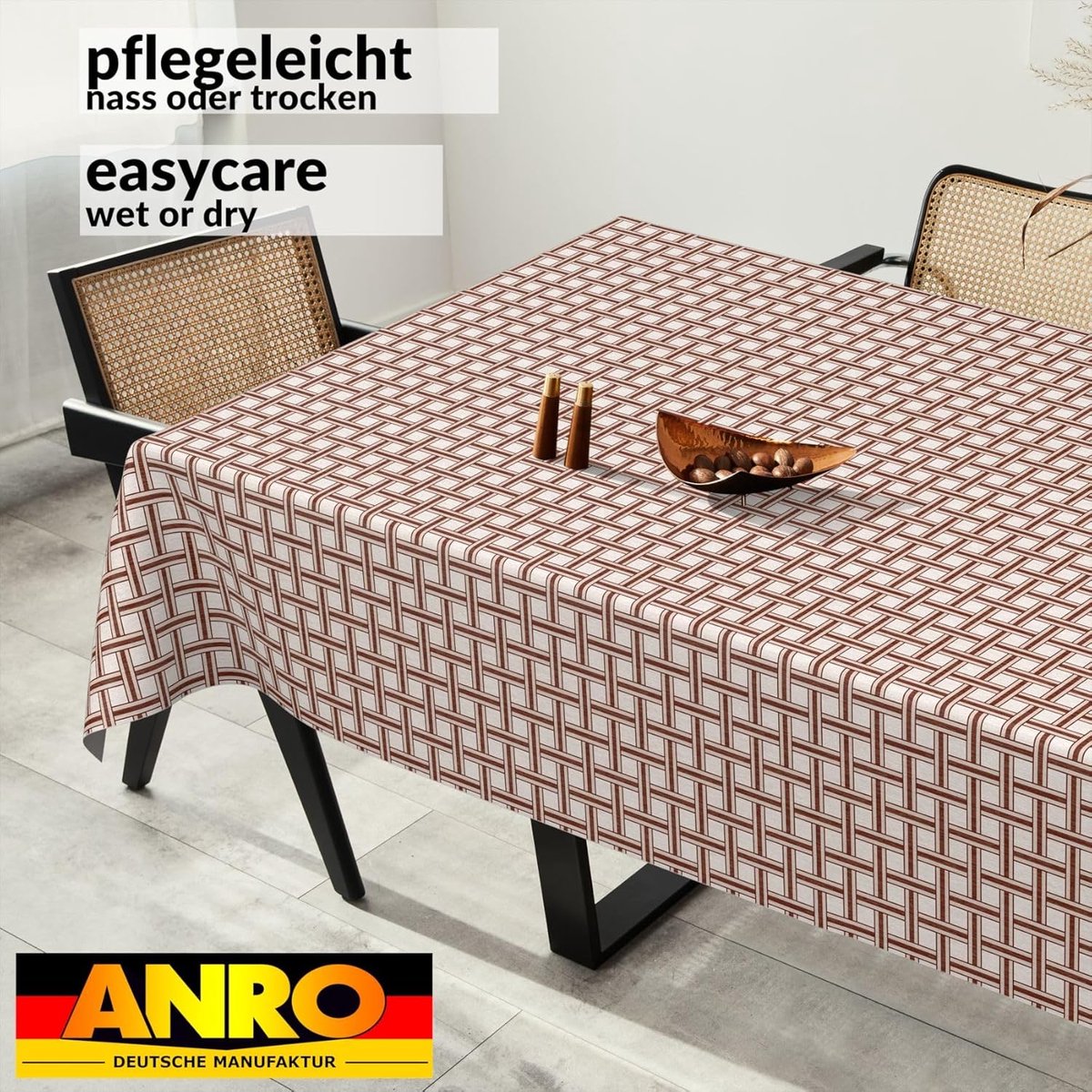 Afwasbaar tafelzeil voor binnen en buiten, 240 x 140 cm, geruit beige