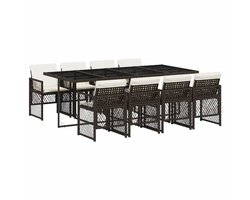 vidaXL - 9 pièces - Ensemble de jardin - avec - coussins - poly - rotin - marron