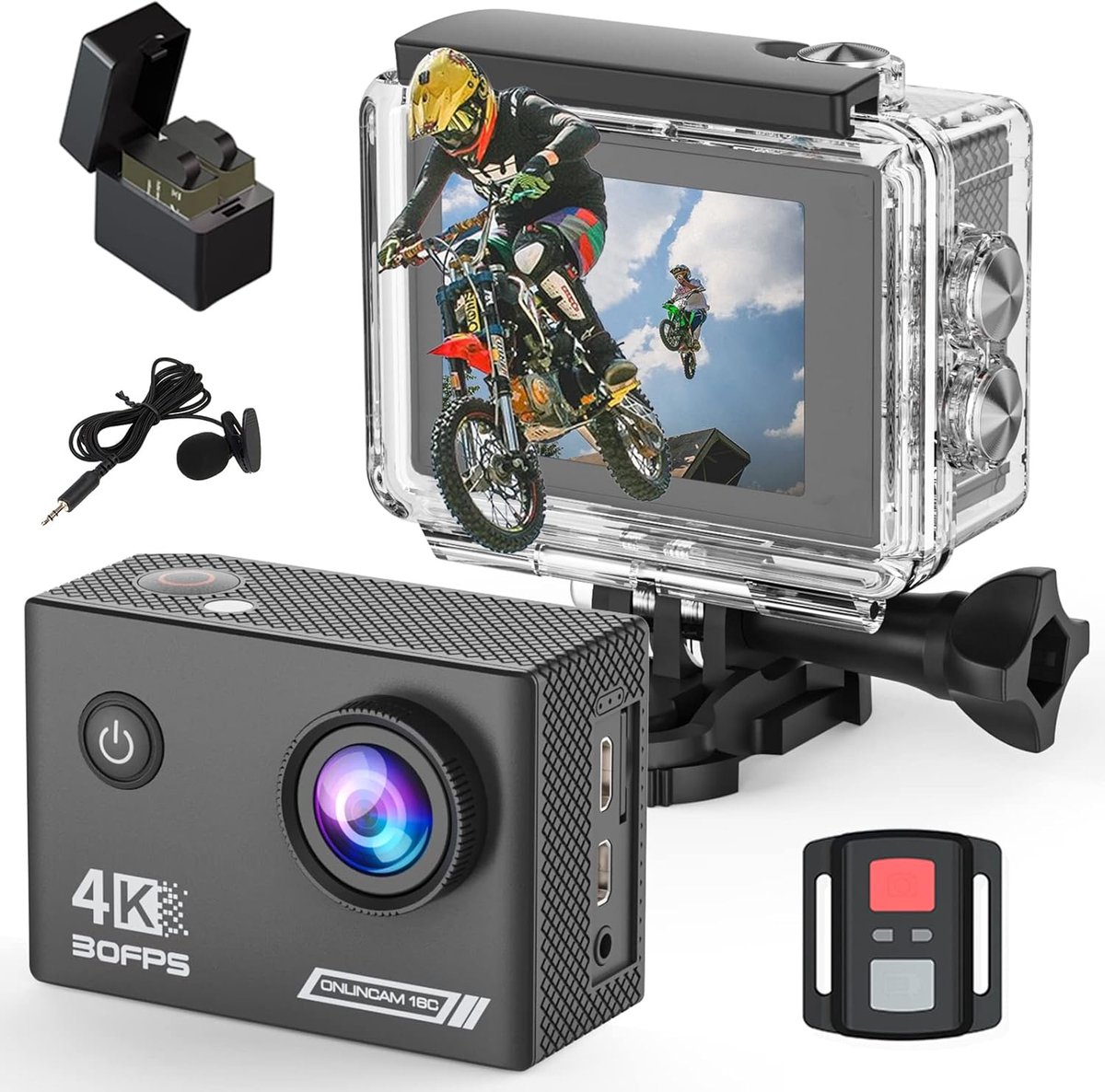 4K Waterdichte Actiecamera 20MP met EIS, 170° Groothoek en Afstandsbediening