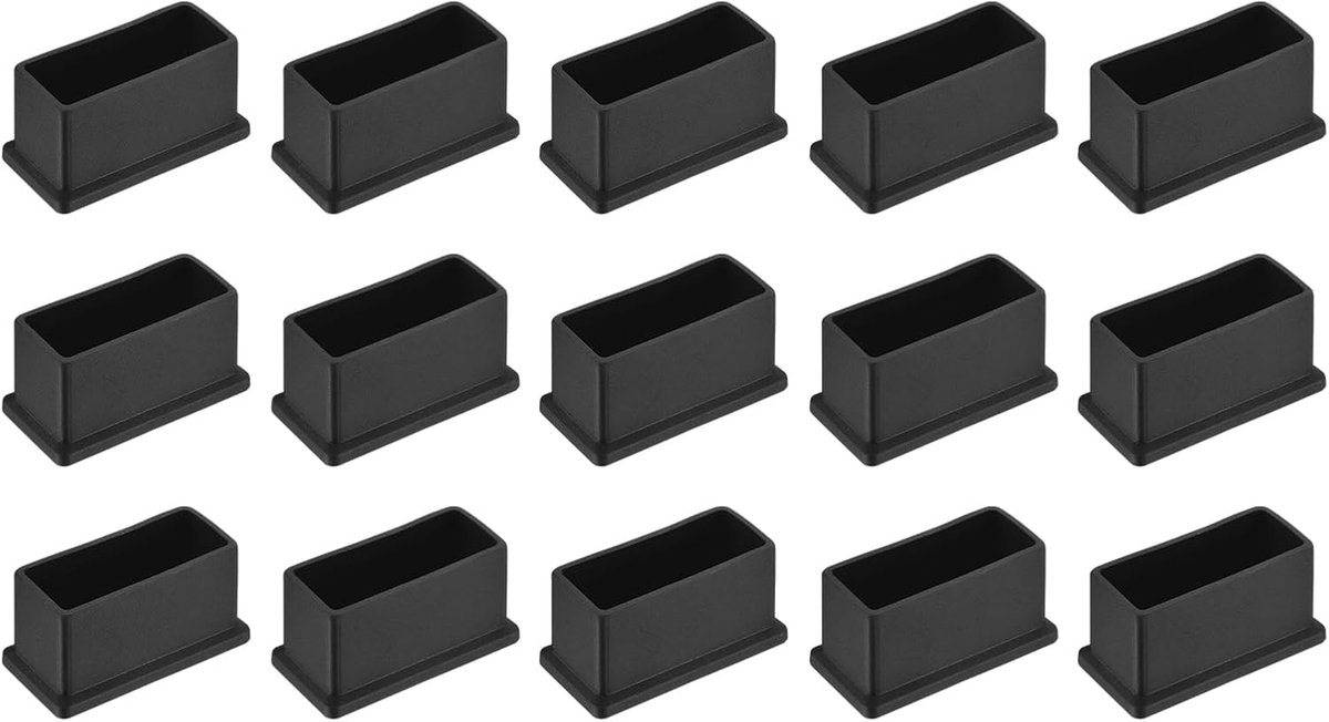 15x Zwarte Vierkante Stoelpootdoppen PVC Antislip voor Bescherming Houten Vloeren