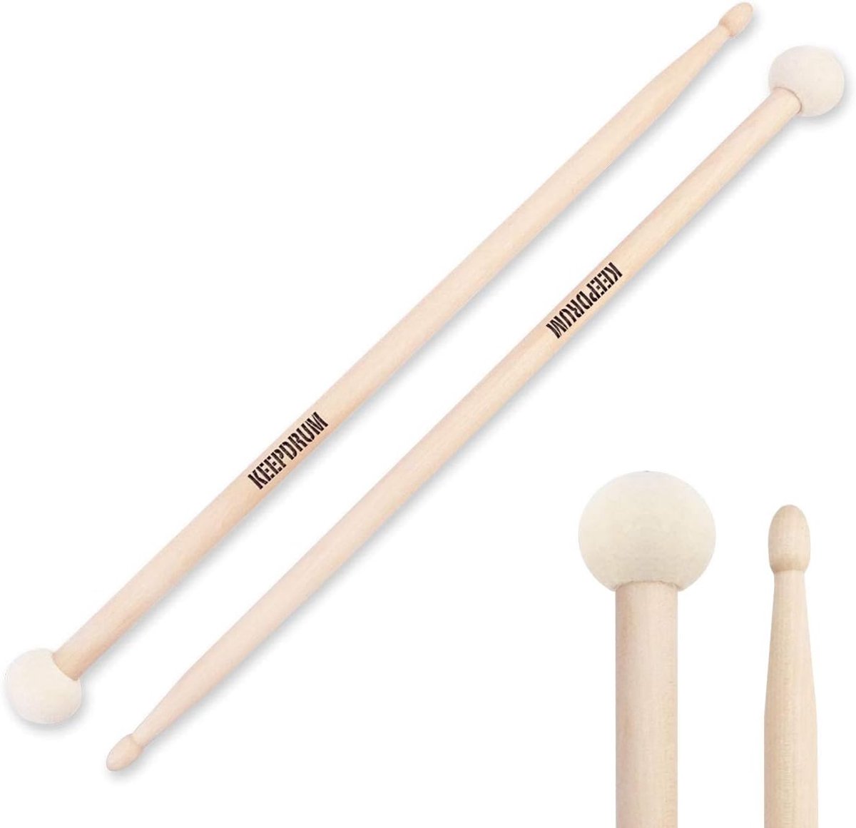 Dubbele Stokken - Combi Mallets - Percussie Spelen - Hout en Vilt - 42 cm Lengte - Naturel