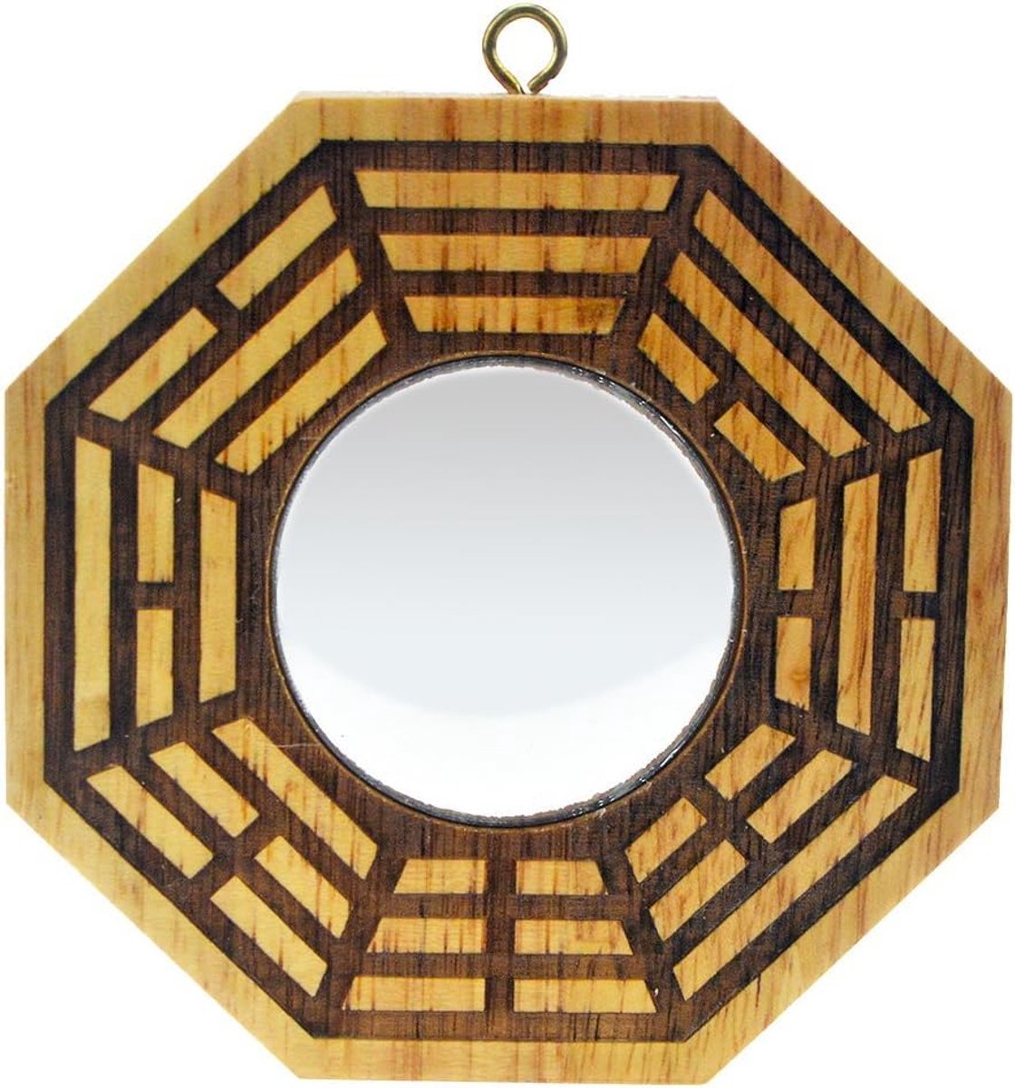 Feng Shui Spiegel - Pakua Spiegel - Bescherming Huis - Convex Ontwerp - 4 Inch - Bruin