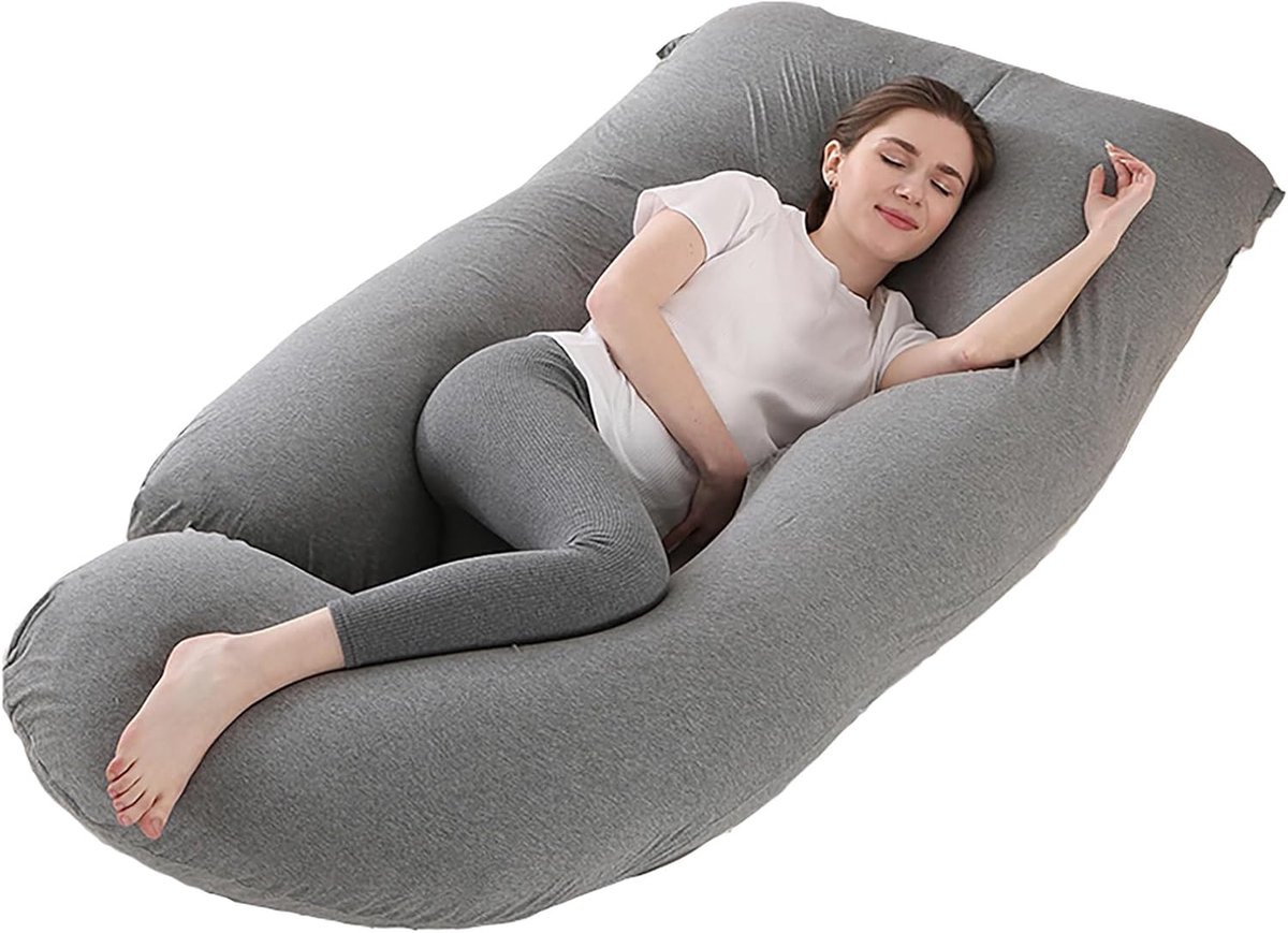 Zwangerschapskussen - Full body kussen - Comfortabel slapen - U-vormig ontwerp - 152 cm - Donkergrijs