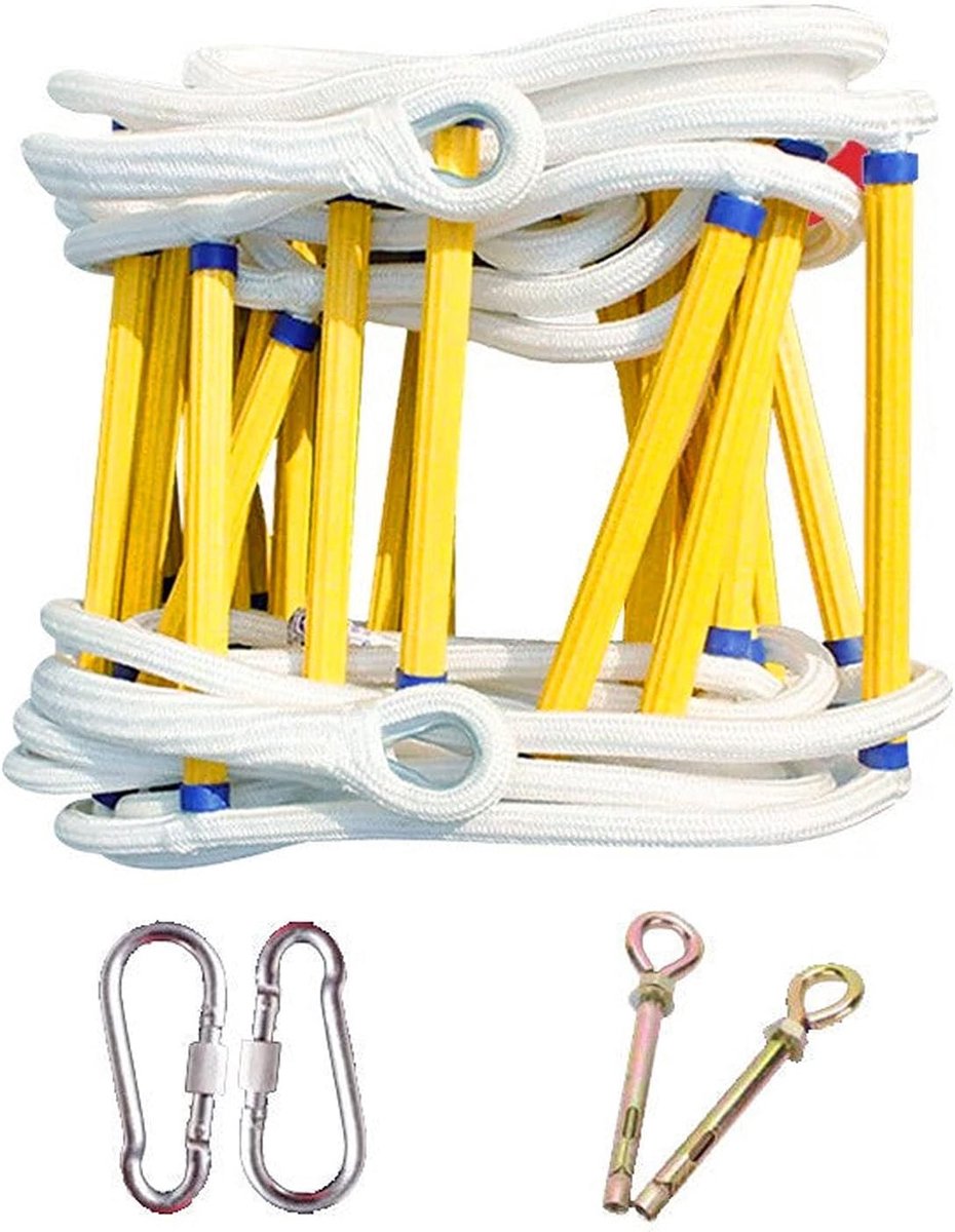 Touwladder Brandtrap - Veiligheidsladder Evacuatieladder - Huis Ontsnapping - Antislip Hars Klimtouw - 3 Meter Hoogte