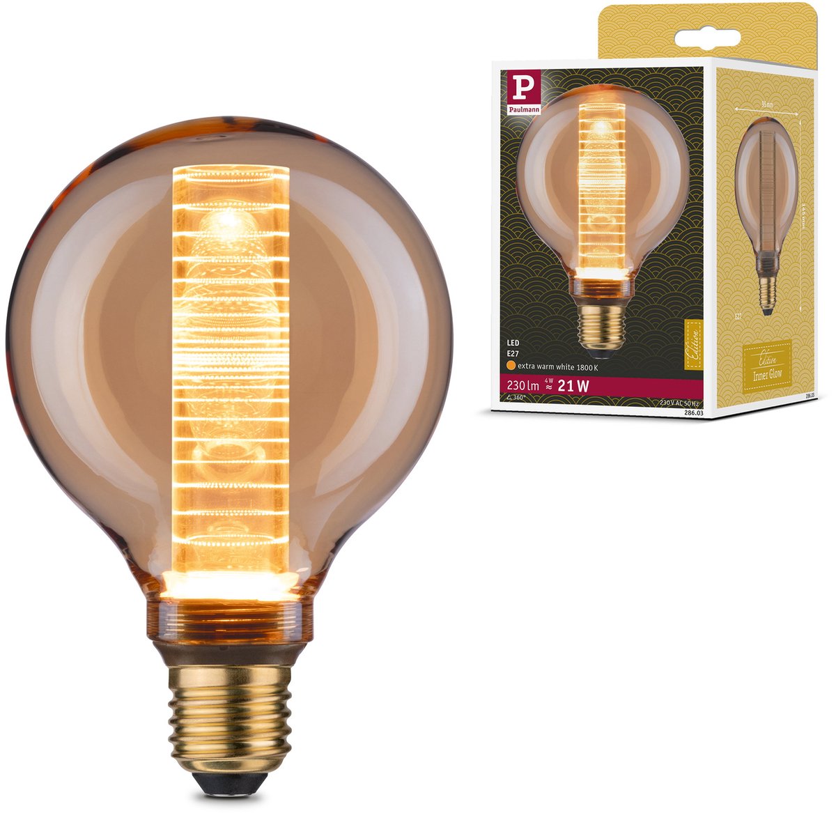 Inner Glow Edition LED Globe Binnenkolf ringpatroon E27 230V 230lm 4W 1800K Goud
