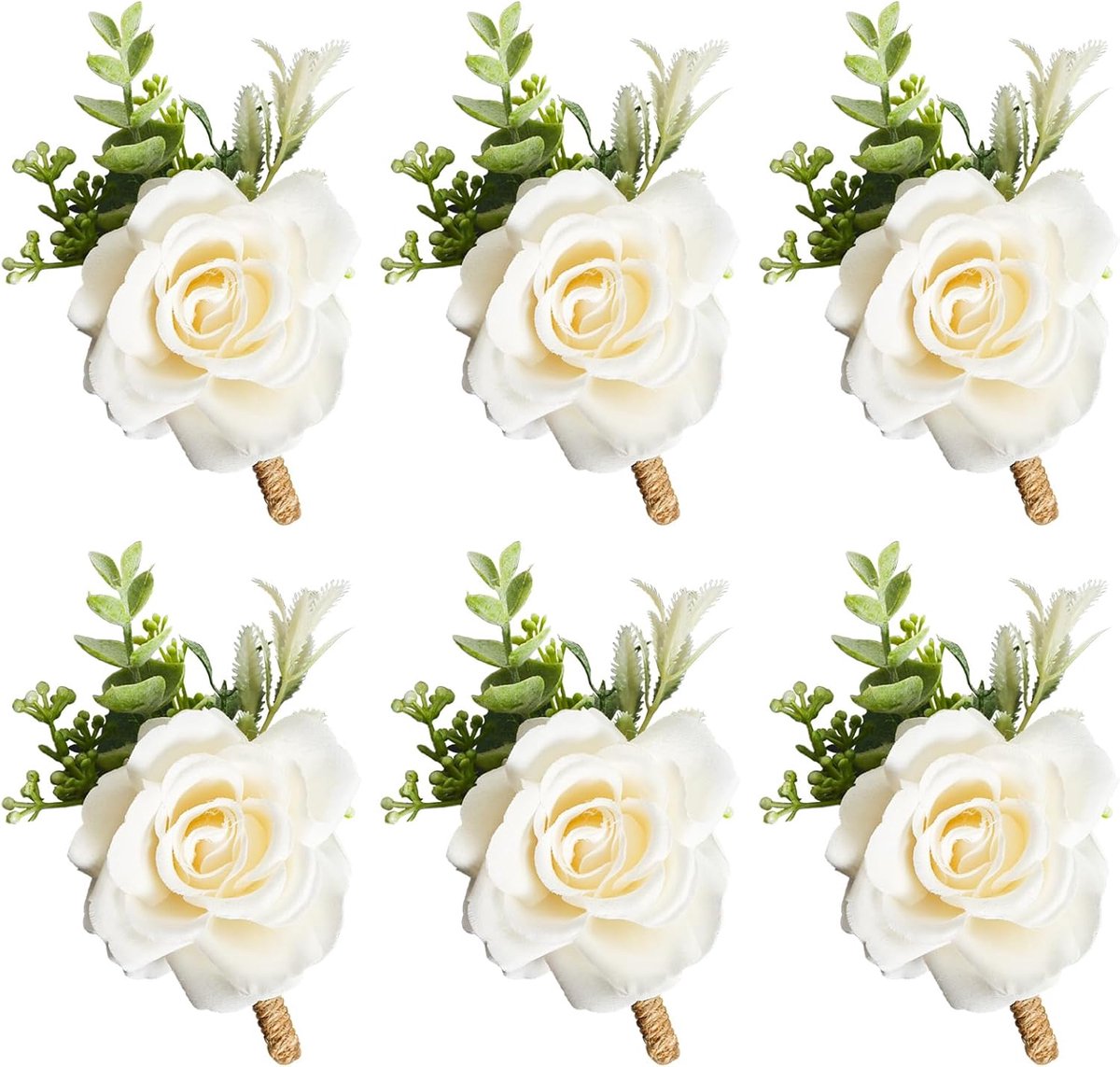 Bruiloft Boutonnieres - Kunstbloemen Corsages - Feestelijke Decoratie - Set van 6 stuks - 12cm x 7cm - Ivoor Wit