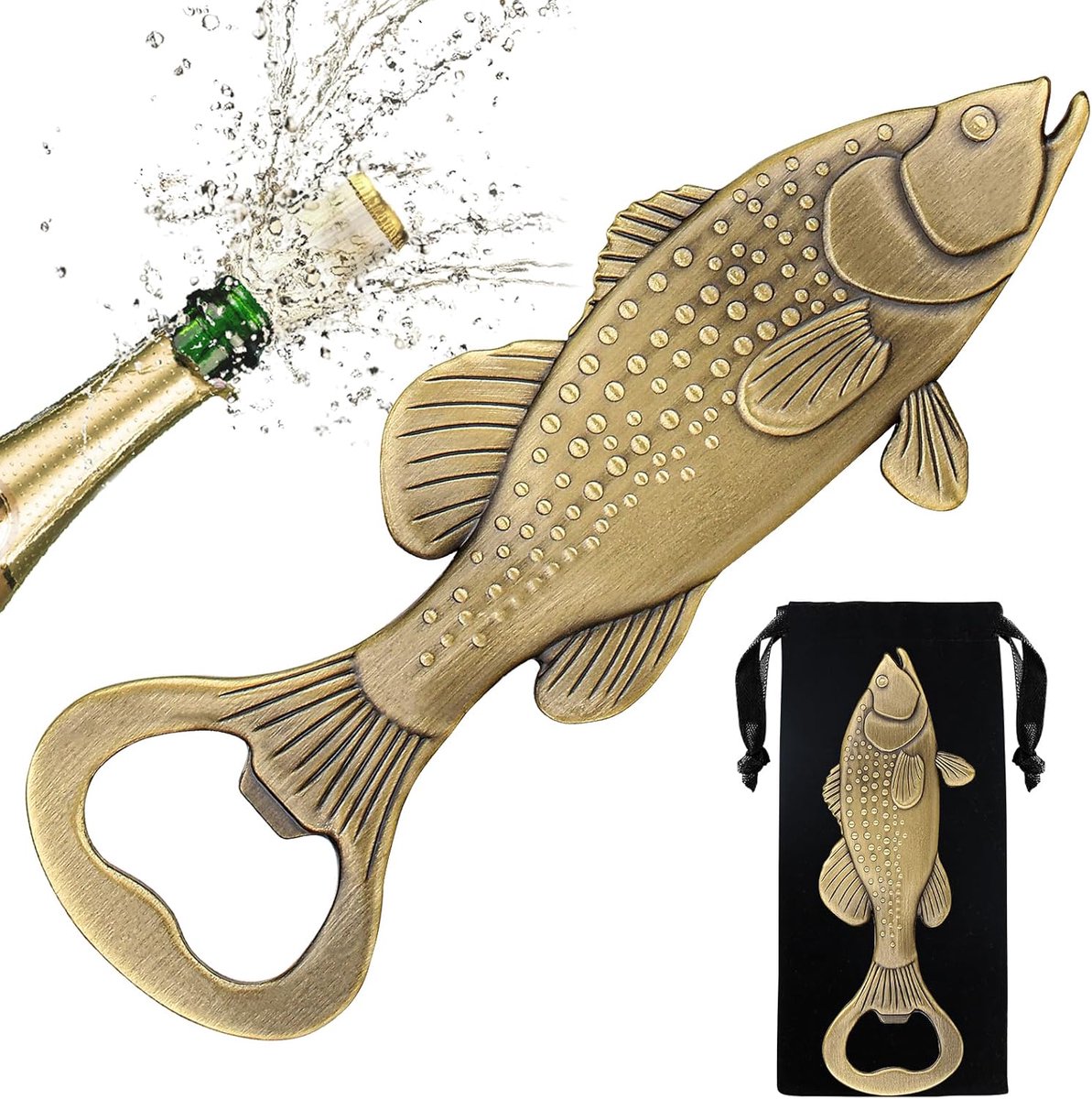 Vis Flesopener - Hengel Accessoire - Bier Openen - Uniek Baars Design - Brons