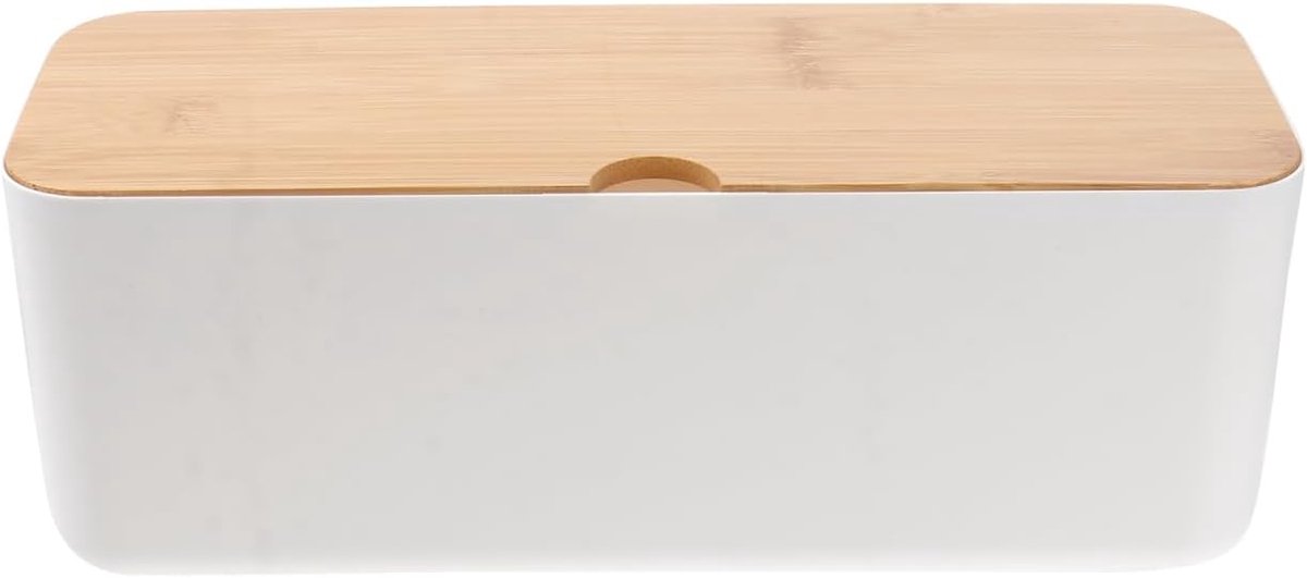 Kabel Management Box - Snoer Organizer - Bureau Opgeruimd - Houten Deksel - 30x30x0.1 cm - Wit