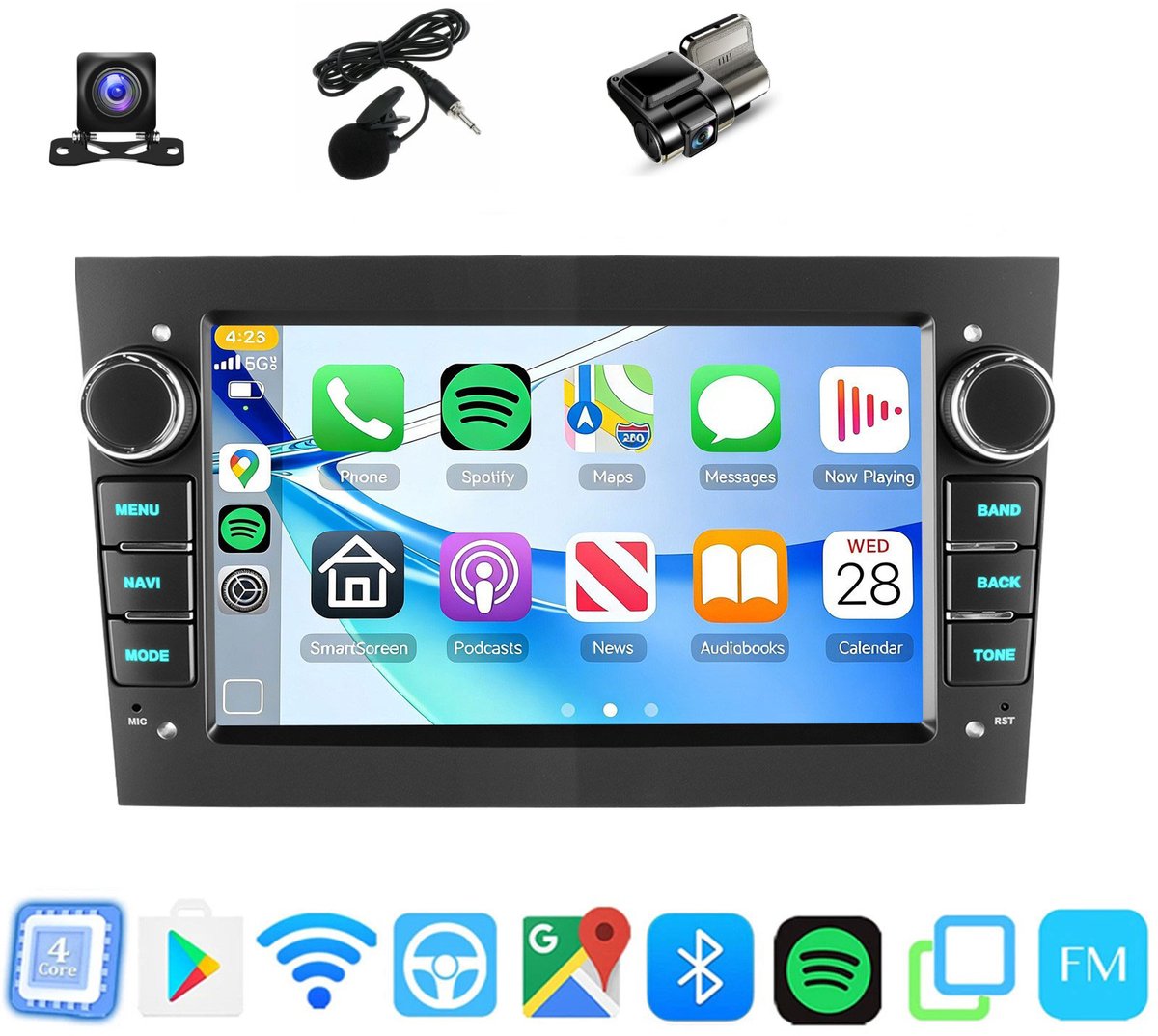 ESSGOO Android 15 Autoradio Geschikt Voor Opel Astra H Corsa C/D Meriva Zafira B - 4GB + 64GB - Draadloos Apple Carplay & Android Auto - 7-inch Touchscreen - GPS-Navigatie - Bluetooth & Wifi - Achteruitrijcamera - Microfoon - Dashcam