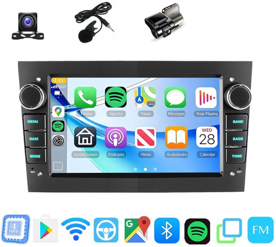 ESSGOO Android 15 Autoradio Geschikt Voor Opel Astra H Corsa C/D Meriva Zafira B - 4GB + 64GB - Draadloos Apple Carplay & Android Auto - 7-inch Touchscreen - GPS-Navigatie - Bluetooth & Wifi - Achteruitrijcamera - Microfoon - Dashcam