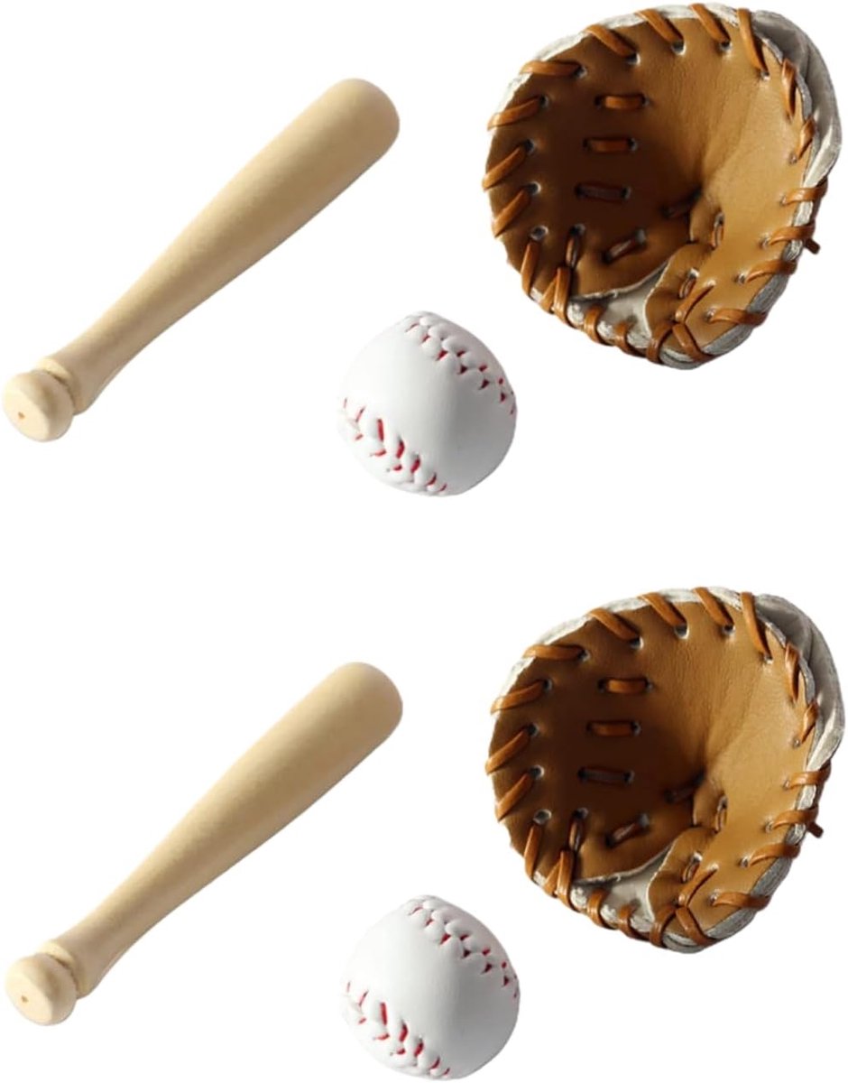Miniatuur Baseball Set - Poppenhuis Accessoires - Scene Decoratie - Houten Materiaal - 1/12 Schaal - Khaki