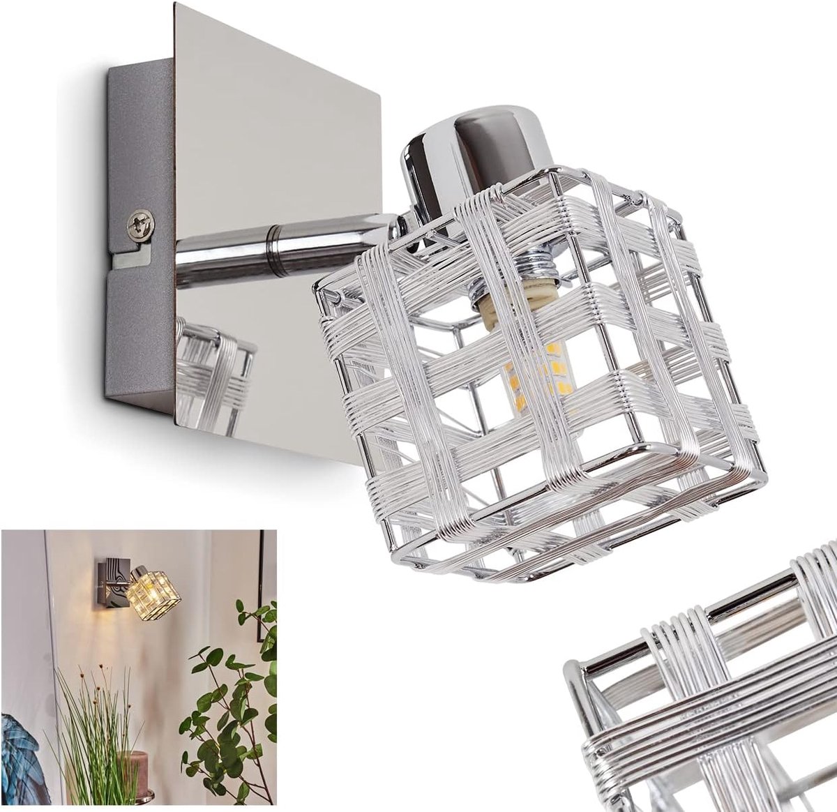 Wandlamp Metaal - Moderne Verlichting - Woonkamer Sfeer - Verstelbare Kap - 10x10x17 cm - Zilver Chroom