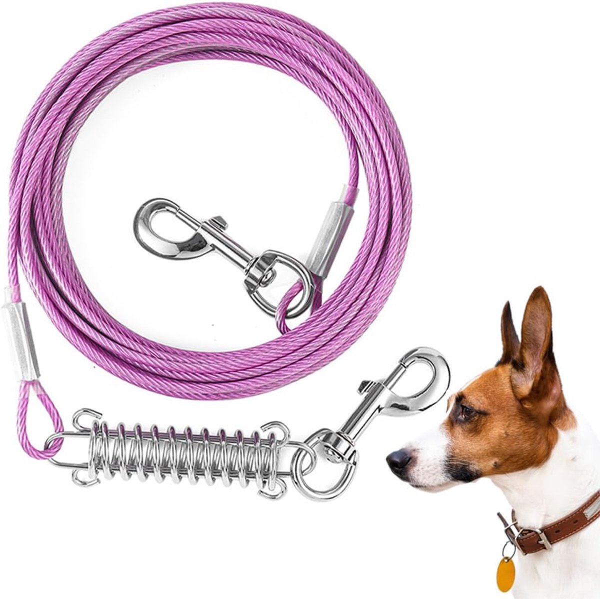 Honden Tie Out Kabel - Zware Hondenriem - Veilig Buiten - Gecoat Staalkabel - 100 FT - Paars