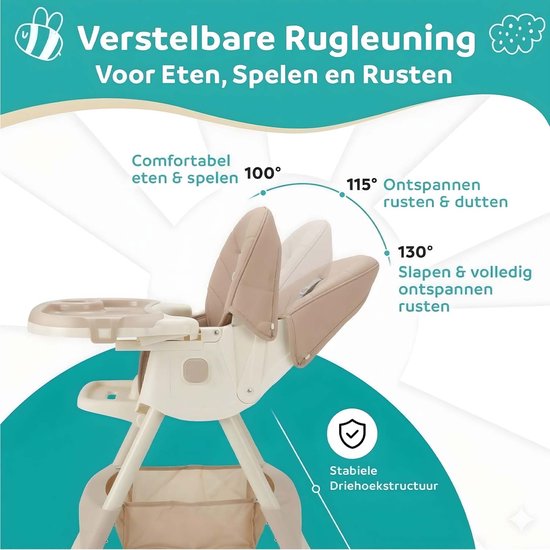 ComfyKidz® Inklapbare 4 in 1 Kinderstoel met Schommelfunctie - Met Voetensteun - Meegroeistoel met Opbergmand - 6 Maanden tot 5 Jaar - Peuterstoel - Baby Eetstoel met Wieltjes - Roze — afbeelding 5