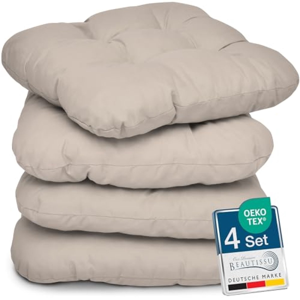 PromoHome set van 4 vierkante zitkussens 40x40 cm - Zachte tuinstoelkussens met comfortabele vulling in lichte beige tint