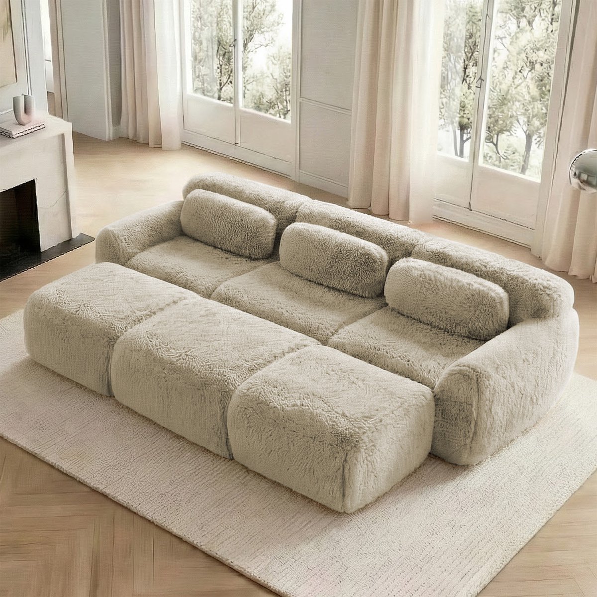 MODENUIT Sofa 3-Zits - Modulaire Opstelling Met 3 Ottomans - Voor Woonkamer En Leeshoek -