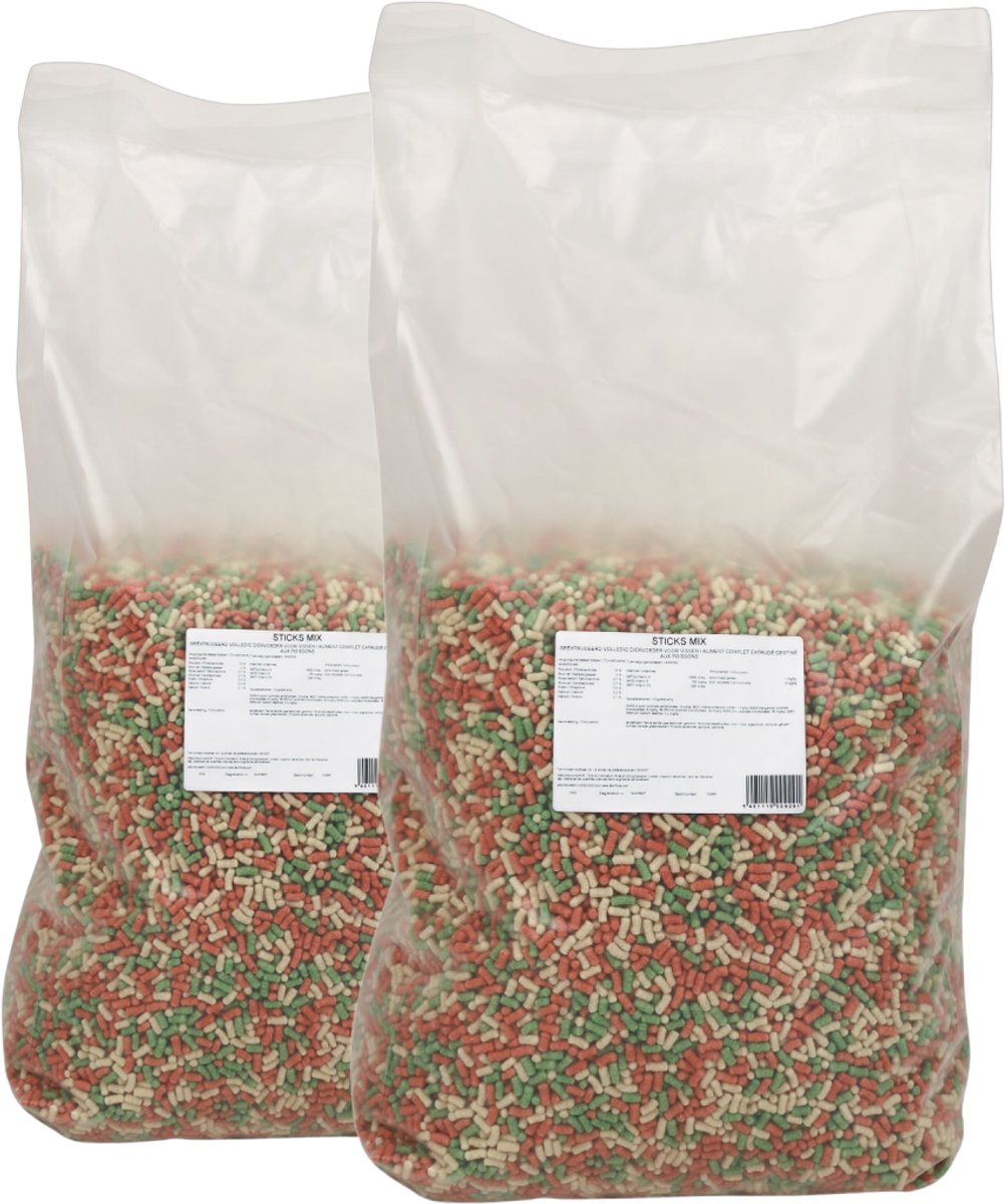 Famiflora kleurrijke Sticks Mix vijver vissenvoer - 80L (2x40L - ca. 6KG) - Met spirulina - Geschikt voor verschillende vijvervissen