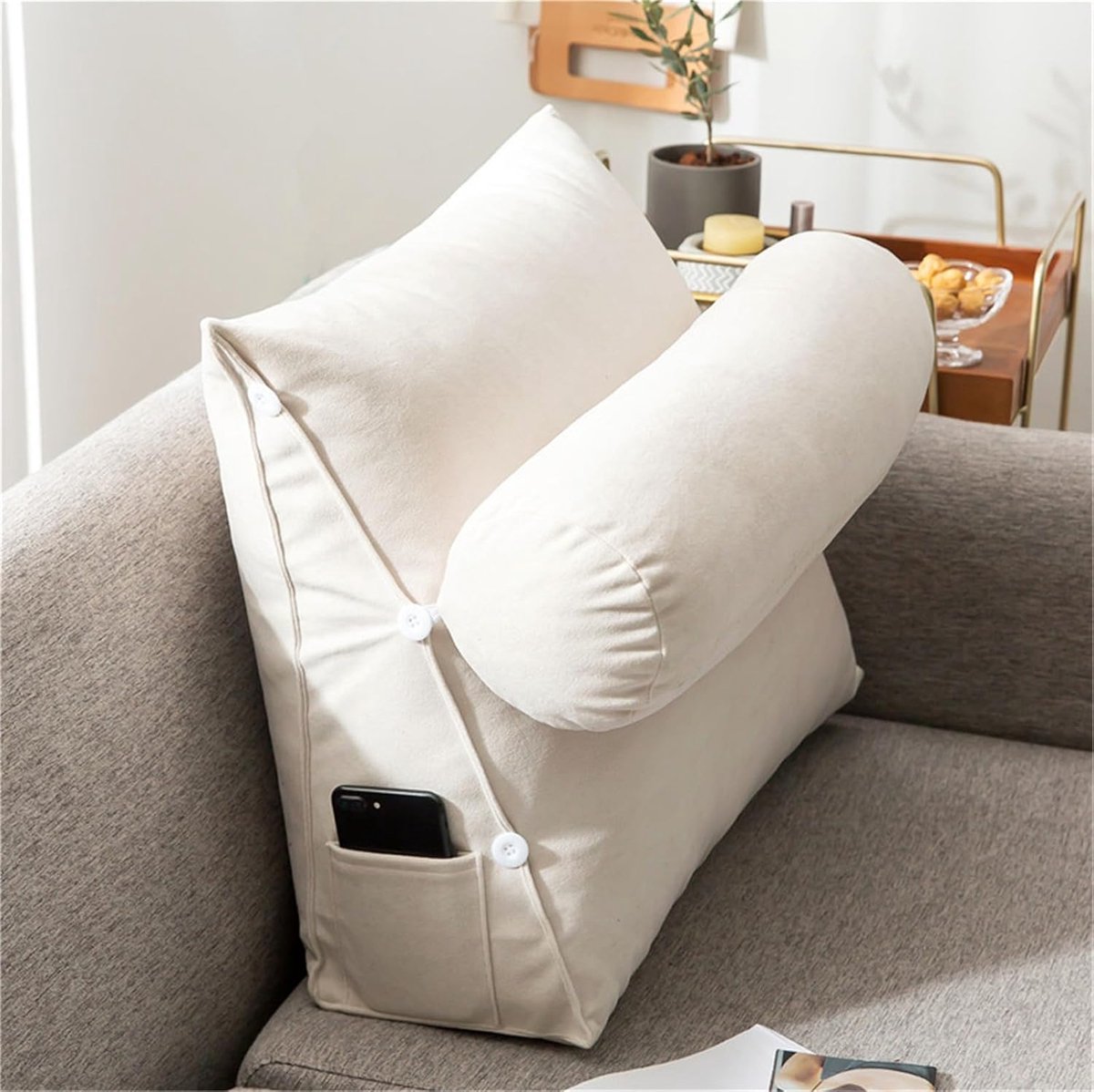 Wigkussen - Hoofdeinde Kussen - Lezen en Ontspannen - Zachte Rugondersteuning - 60x50x20cm - Wit