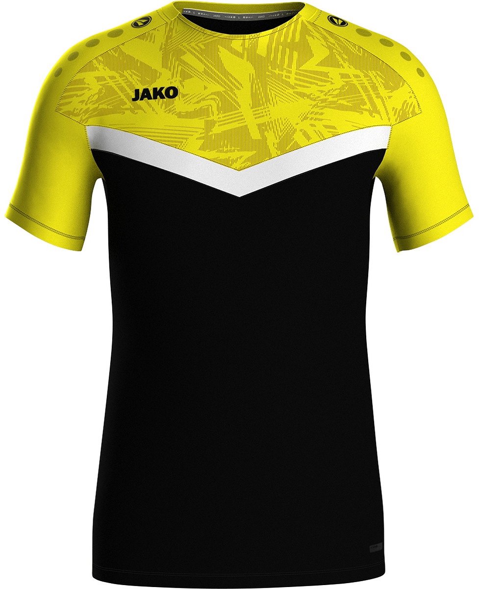 Jako Iconic T-Shirt Heren - Zwart / Zachtgeel | Maat: L