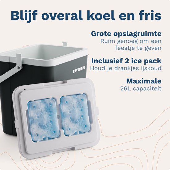TRVLMORE Koelbox 26L - 65 Uur Koeling - Frigobox - Inclusief 2 Koelelementen - Antraciet van Merkloos — afbeelding 3