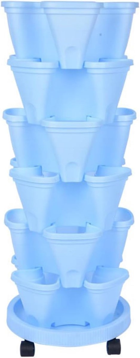 Verticale Plantenbak - Stapelbare Toren - Stadstuinieren Buiten - Met Verrijdbaar Onderstel - 6 Lagen - Blauw
