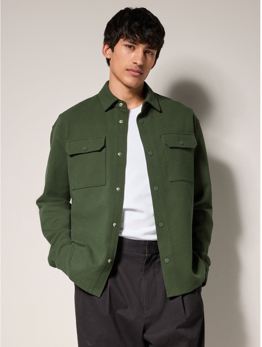 Next - Heren - Jersey keperstof Overshirt met drukknopen - Groen