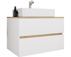 VCM 2-tlg. Waschtisch mit Keramik Aufsatzbecken, Badschrank mit 2 Softclose-Schubladen, Maße Waschplatz Set: H. 51 x B. 80 x T. 47 cm, Cosila-A