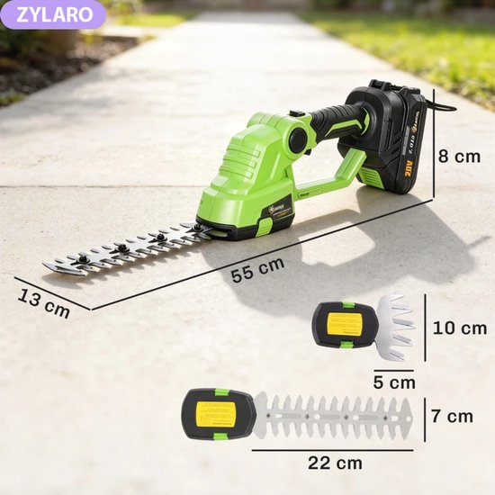 2-in-1 Accu Heggenschaar - Heggen- en Struiktrimmer - Elektrische Grasschaar - met 18V 2.0Ah Accu & Lader - Draadloze Snoeischaar - Heggenknipper - Tuingereedschap voor Struiken, Hagen en Planten - Groen + Zwart van Merkloos	 — afbeelding 5