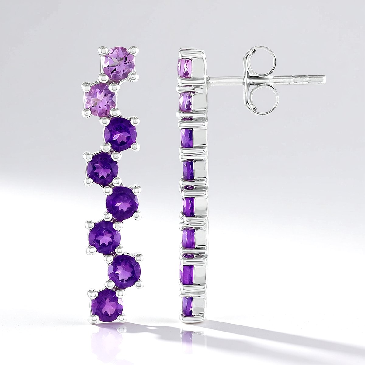 Cavill - Zilveren Oorbellen - 925 Sterling Zilver Geplatineerd - Zambia Amethist 1,13 ct & Lavendel Amethist 0,40 ct - Elegant 25 mm