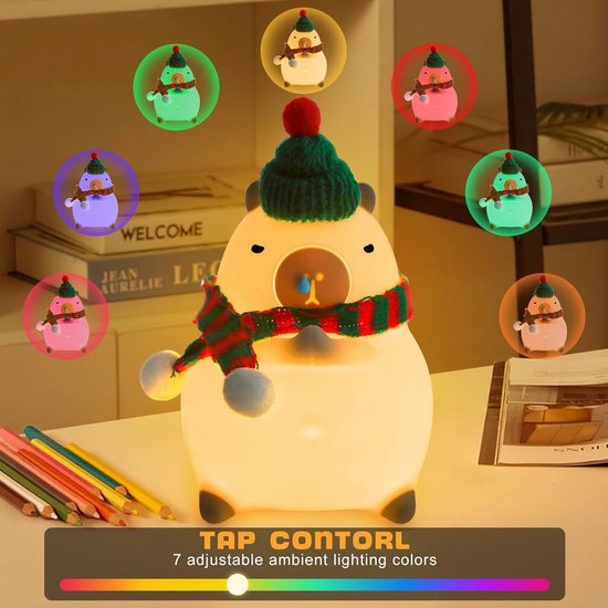 Capybara Nachtlamp - Kind Verlichting - Slaapkamer Decoratie - Oplaadbaar USB - 10x10x10 cm - Meerkleurig — afbeelding 4