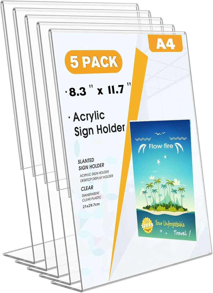 Acryl Tekenhouder - Menu Display Stand - Kantoor Restaurant - L-vorm Slant Back - A4 Formaat - Transparant
