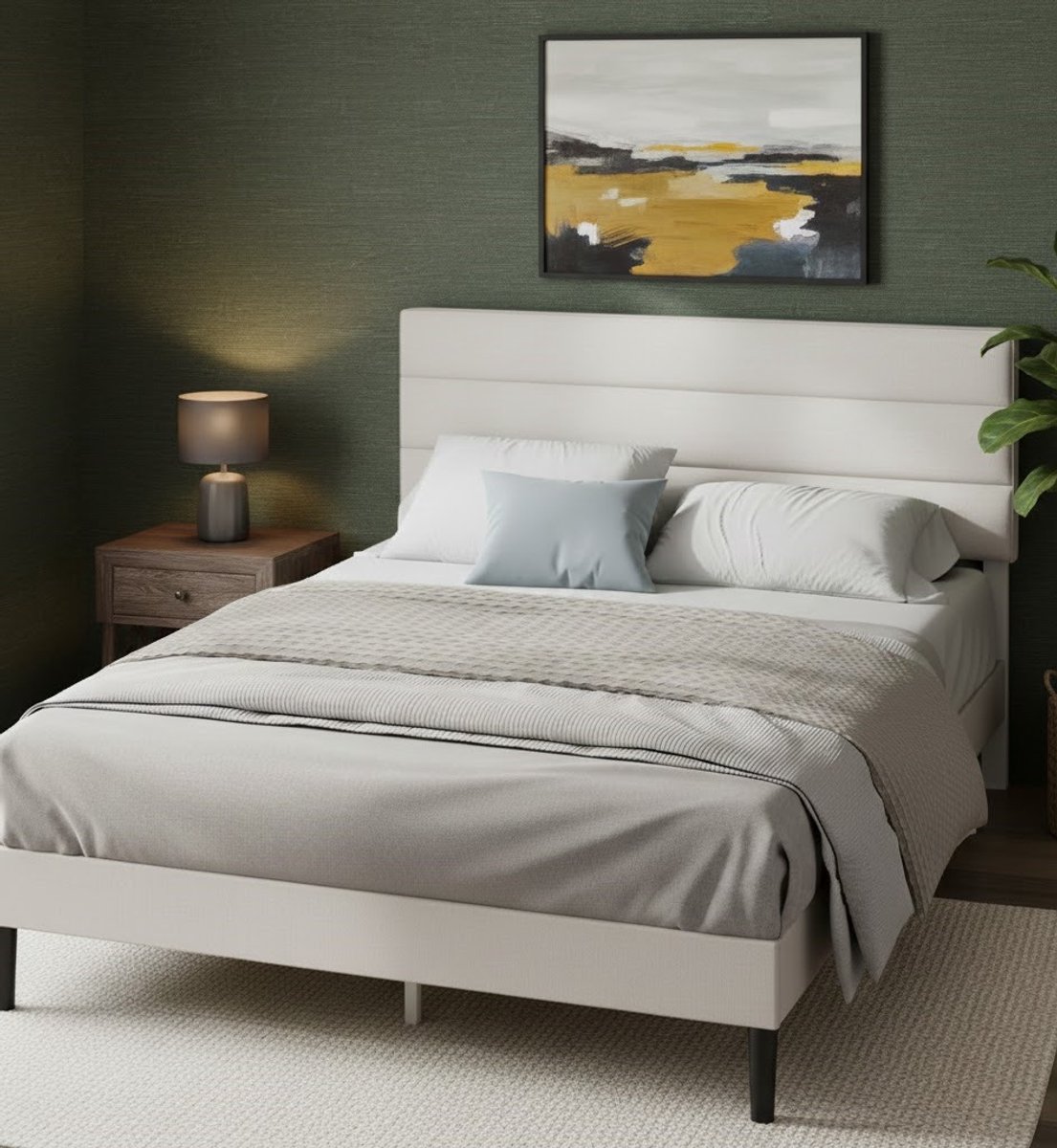 Luxueus Gestoffeerd Tweepersoonsbed 140x200 cm met Hoog Hoofdeinde en Lattenbodem – Modern Slaapkamerbed van Hout en Polyester – Comfortabel en Duurzaam | Furniture Land