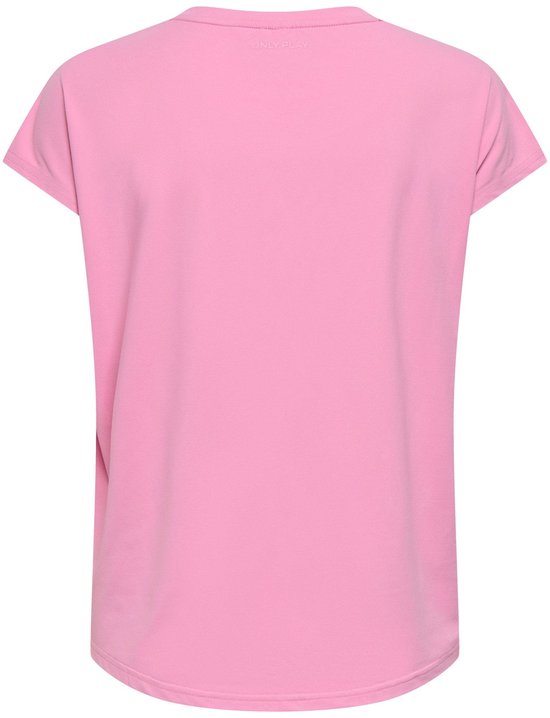 Roze Only Play T-shirt met korte mouwen en de tekst 'ONLY PLAY' op de achterkant.