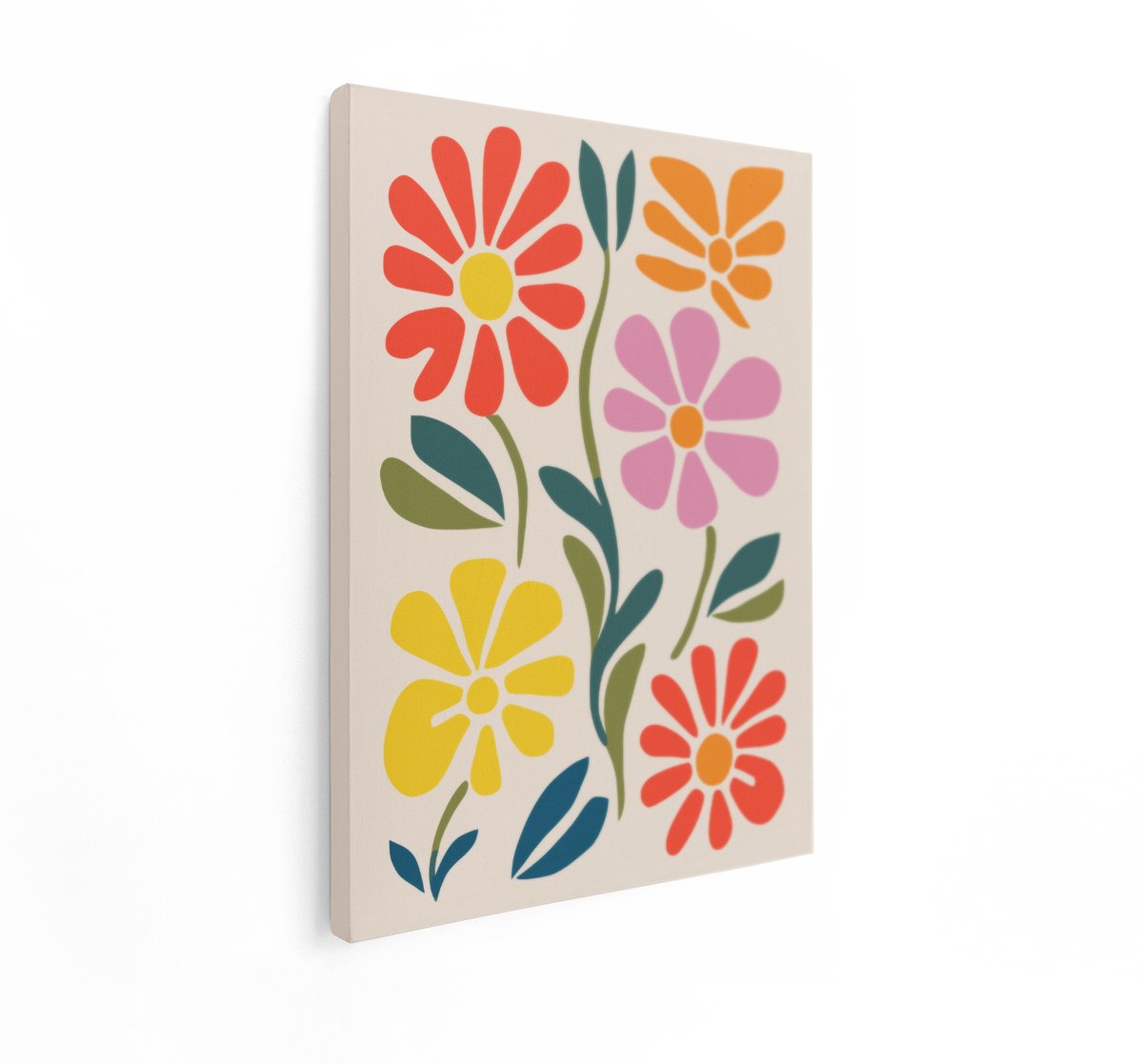 Artaza Canvas Schilderij Bloemen - 60x80 cm - Wanddecoratie Abstract - Muurdecoratie Retro - Decoratie Woonkamer Kleurrijk