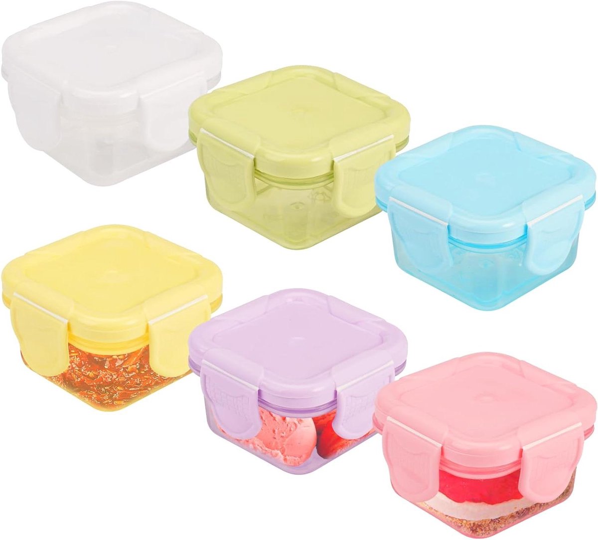 Kleine plastic opbergbakjes 60 ml - set van 6 - magnetronbestendig - herbruikbare vershouddozen - saladedressing container