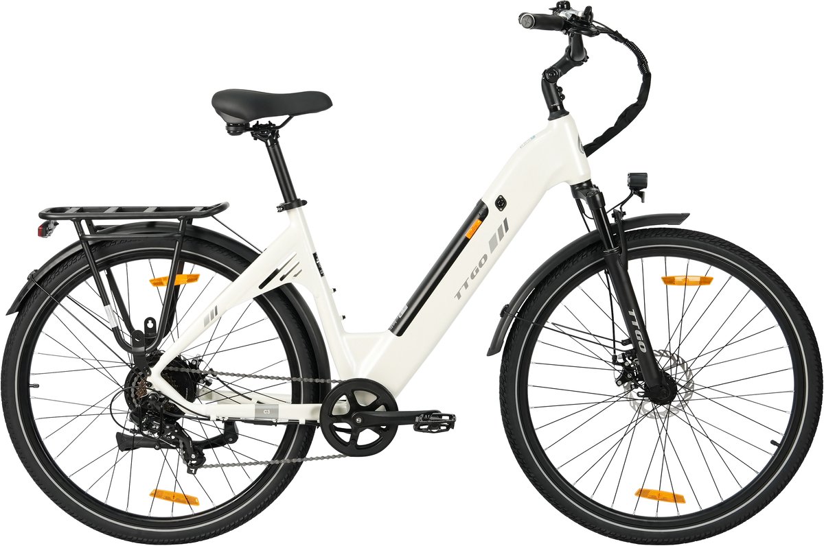 Elektrische fiets 28 Inch - Damesfiets-Herenfiets-Aluminiumlegering- met 7 versnellingen -36 V 18 Ah - 648Wh -elektrische stadsfiets -Achterwielmotor 250W - Hydraulische schijfrem -tot 120km- IP54 Waterdicht - Wit