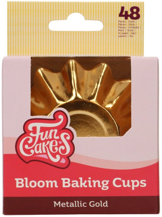 Emballage de 48 caissettes à pâtisserie dorées en forme de fleur de FunCakes.