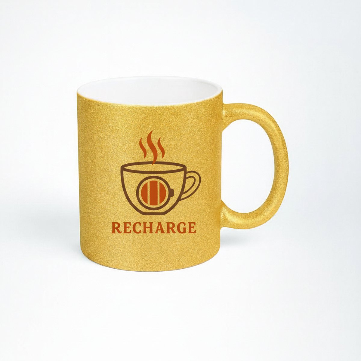 Recharge Glitter Mok - Goud - Unieke Koffiemok met Energieboost Design