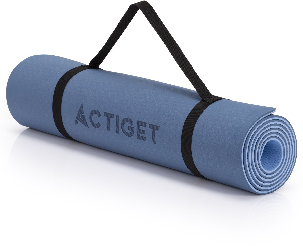 Actiget® Yogamat - Extra Dik - Inclusief Draagriem - 183 x 61x 0.6 CM - Blauw - TPE thumbnail 6